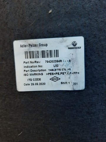 794202394R RENAULT Полка салона задняя купить в Ровно