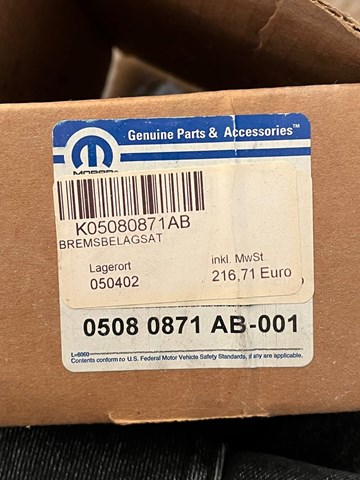 CHRYSLER 05080871AB Задние тормозные колодки в наличии Тернополь