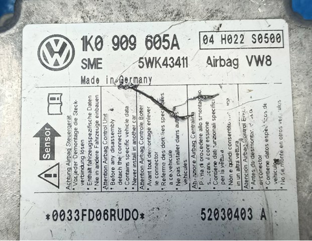 1K0909605A Модуль-процессор управления подушкой безопасности (ЭБУ AIRBAG) купить Львов