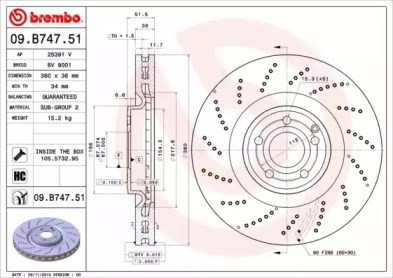 Disco do freio dianteiro 09B74751 Brembo