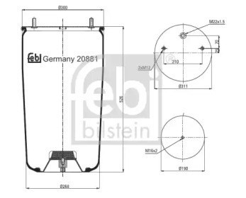 Coxim pneumático (suspensão de lâminas pneumática) do eixo 20881 Febi