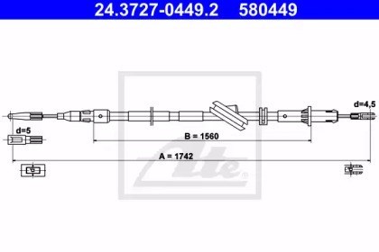 Cabo de freio manual para trás. MB W211 02-L. (1742/1560) 24372704492