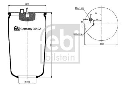 Coxim pneumático (suspensão de lâminas pneumática) do eixo traseiro 35492 Febi