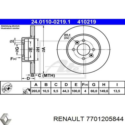 Задний тормозной диск 7701205844 RENAULT
