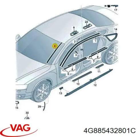 Защитная накладка ветрового стекла правая 4G885432801C VAG