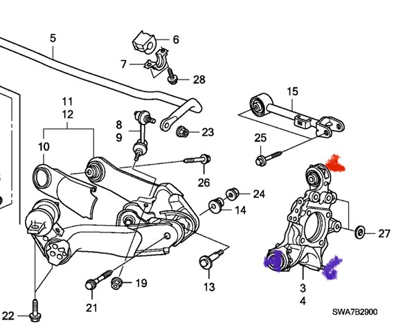 Цапфа - поворотный кулак задний, правый 52210SWAA00 HONDA