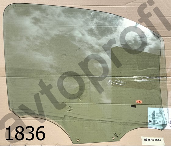 Стекло пассажирской двери 9816478080 PEUGEOT