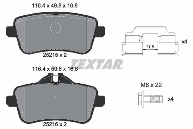 TEXTAR 2521505 Колодки тормозные задние дисковые в наличии Запорожье