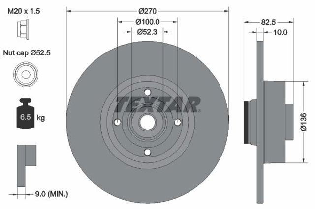 92154503 textar диск гальмівний з підшипником та магнітним кільцем 92154503