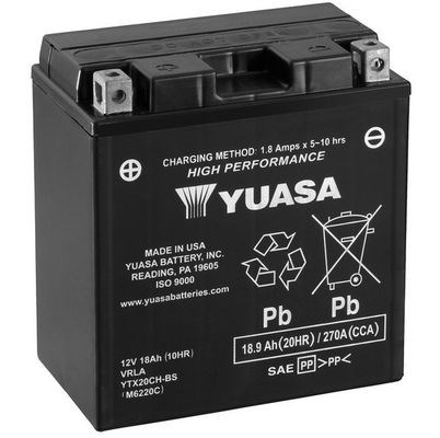 Мото yuasa 12v 18,9ah high performance mf vrla battery  ytx20ch-bs (сухозаряжений) YTX20CH-BS