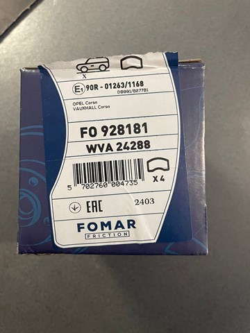928181 FOMAR Передние тормозные колодки купить в Павлоград