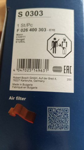 F026400303 BOSCH Воздушный фильтр купить в Полтава