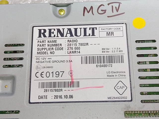 RENAULT 281157802R Магнитола в наличии Тернополь