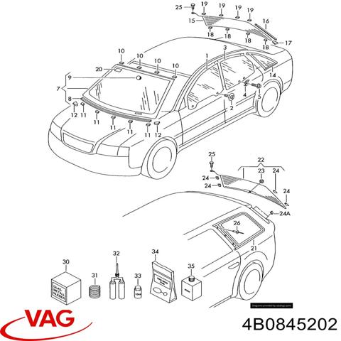 Стекло передней правой двери 4B0845202 VAG