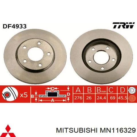 Диск тормозной передний MN116329 MITSUBISHI