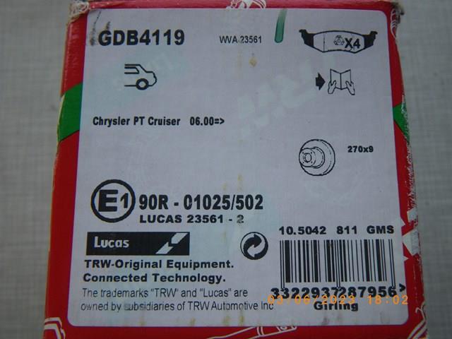 TRW GDB4119 Колодки тормозные задние дисковые в наличии Запорожье