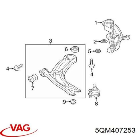 Кулак поворотный передний левый 5QM407253 VAG