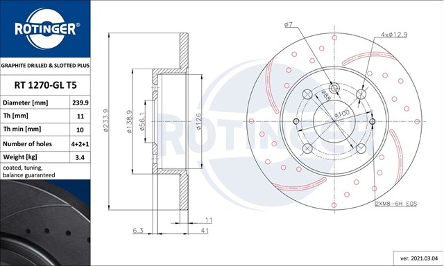 RT1270GLT5 ROTINGER Диск тормозной передний купить в Сумы