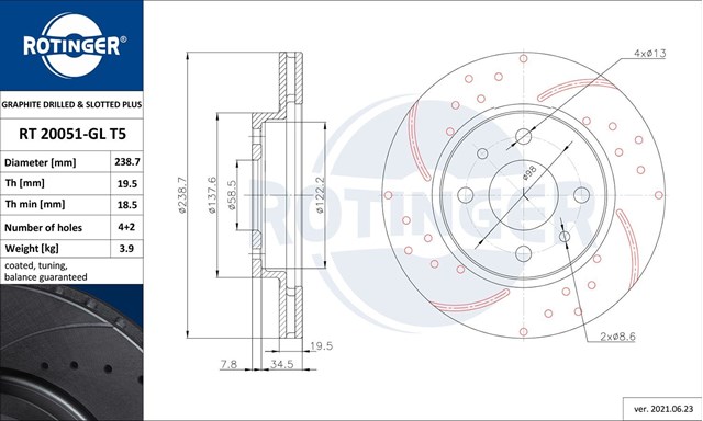 ROTINGER RT20051GLT5 Передние тормозные диски в наличии Днепр