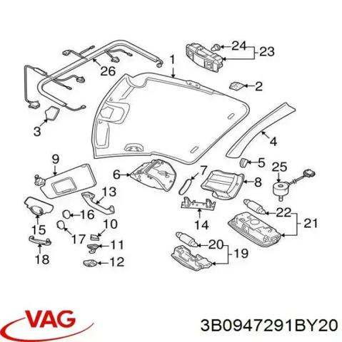 Плафон освещения салона/кабины, задний 3B0947291BY20 VAG