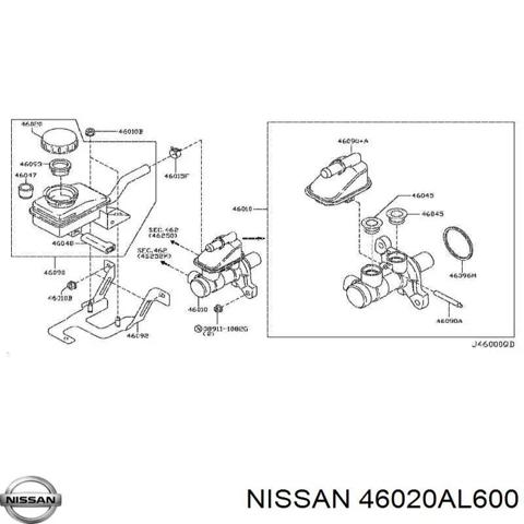 Крышка бачка главного тормозного цилиндра 46020AL600 NISSAN