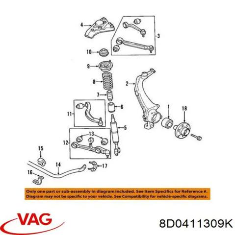 Стабилизатор передней подвески 8D0411309K VAG