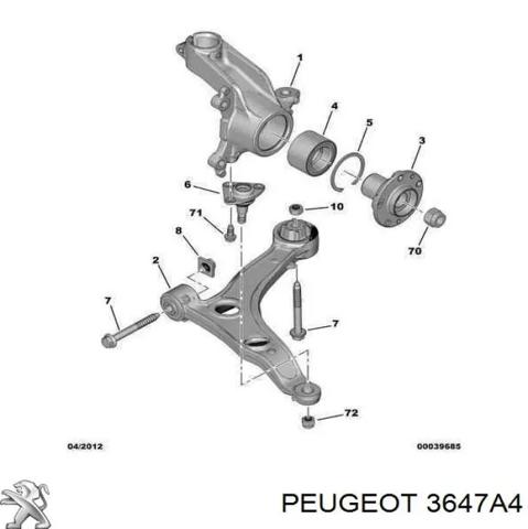 3647A4 PEUGEOT Цапфа (поворотный кулак) передний правый купить в Сумы