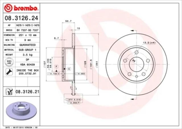Задний дисковый тормоз 08312621 BREMBO