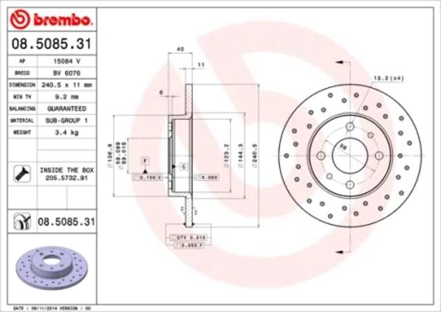 Задний дисковый тормоз 08508531 BREMBO
