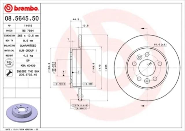 Диск тормозной задний 08564550 BREMBO