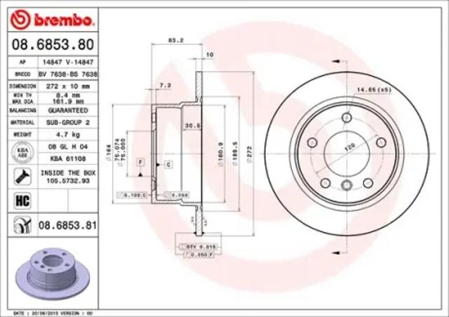 Тормозной диск 08685381 BREMBO