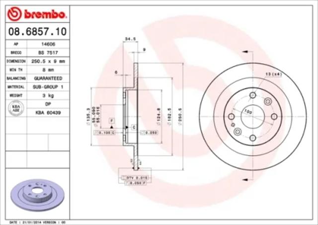 Задний дисковый тормоз 08685710 BREMBO