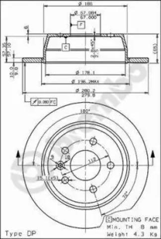 Задний дисковый тормоз 08696810 BREMBO
