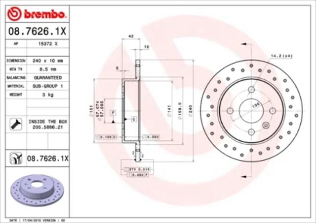 Задний дисковый тормоз 0876261X BREMBO