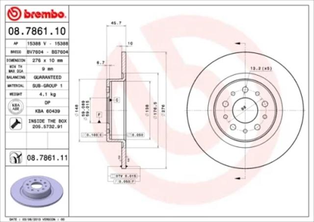 Диск тормозной задний 08786111 BREMBO