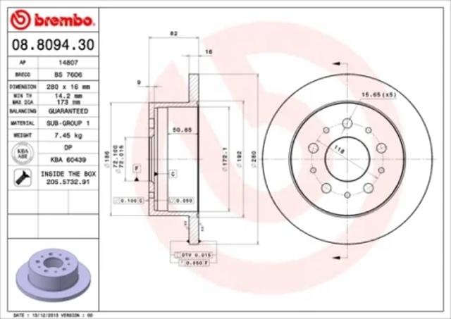 Задний тормозной диск 08809430 BREMBO