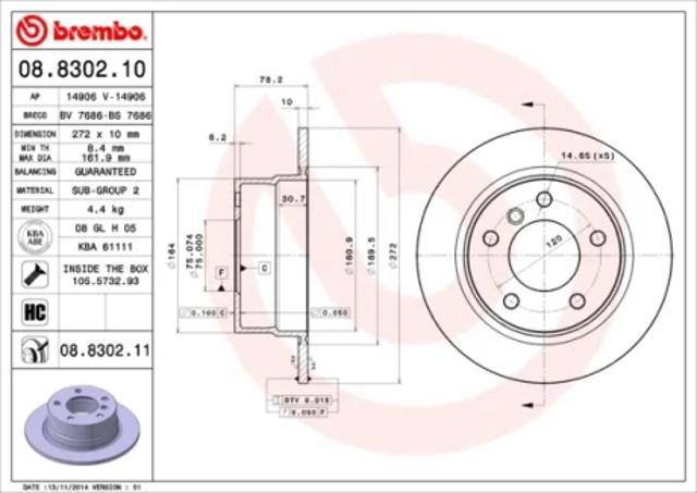 Диск тормозной задний 08830211 BREMBO