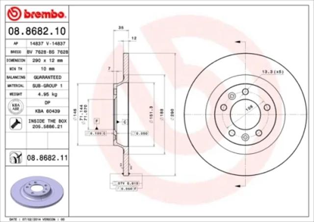 Диск тормозной задний 08868211 BREMBO