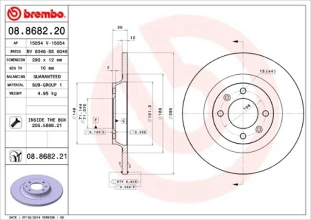 Тормозные диски 08868221 BREMBO