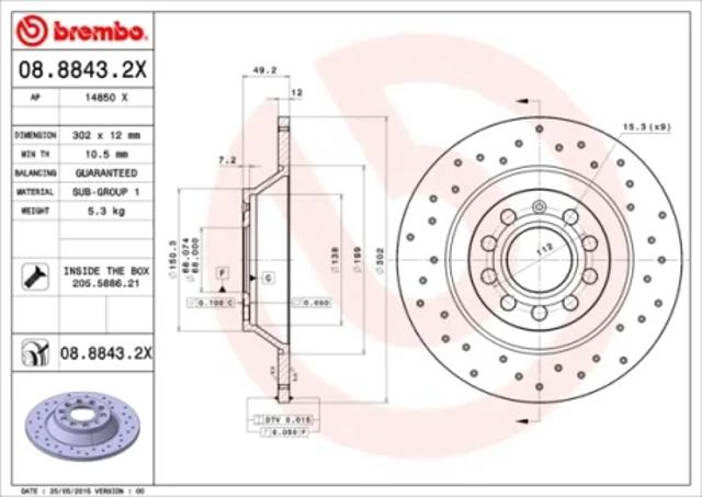 Задний тормозной диск 0888432X BREMBO