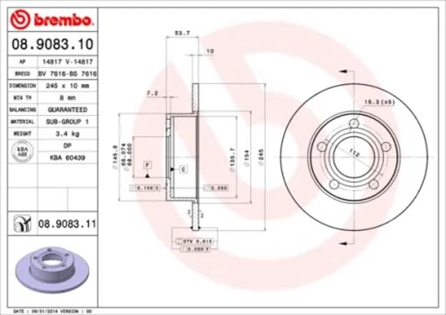 Дисковый тормоз 08908311 BREMBO