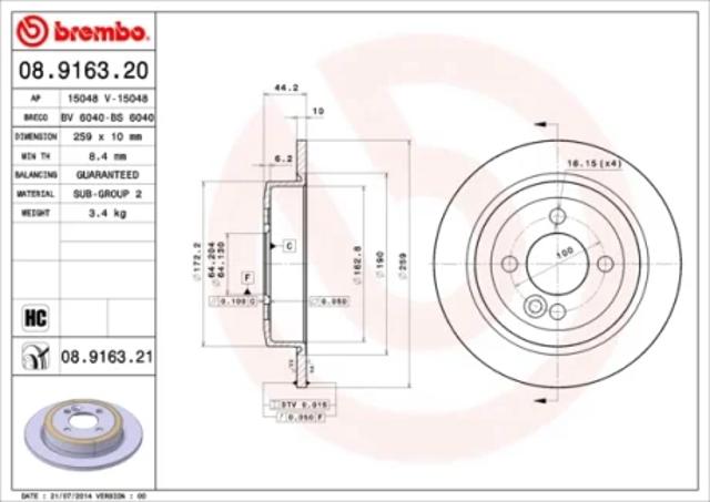Диск тормозной задний 08916321 BREMBO