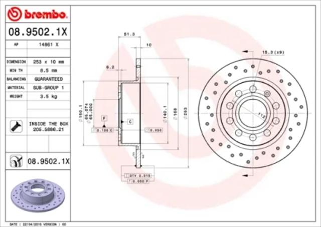 Задний дисковый тормоз 0895021X BREMBO