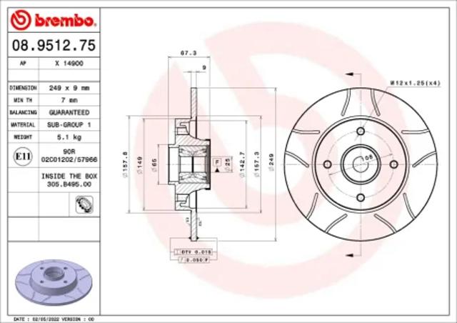 Тормозные диски 08951275 BREMBO