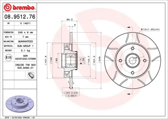 Тормозные диски 08951276 BREMBO