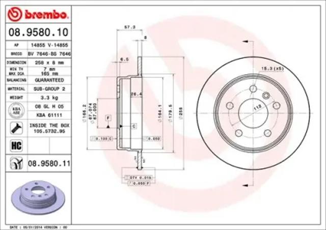 Тормозной диск 08958011 BREMBO