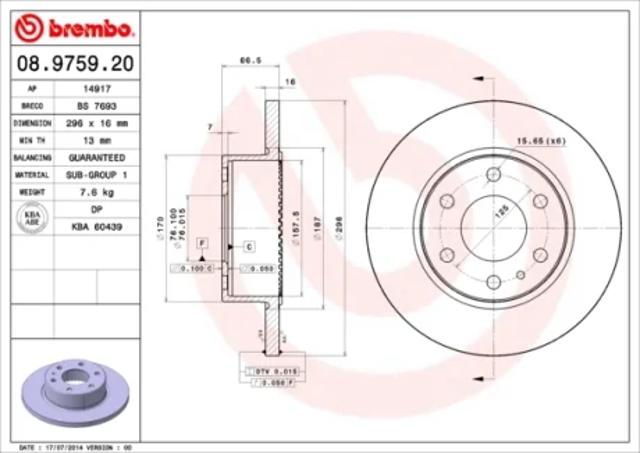 Тормозные диски 08975920 BREMBO