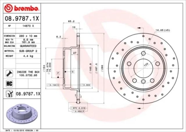 Диск тормозной задний 0897871X BREMBO
