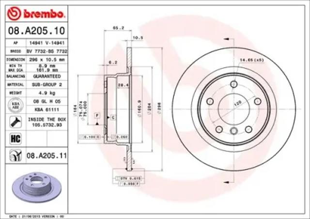 Диск тормозной задний 08A20511 BREMBO