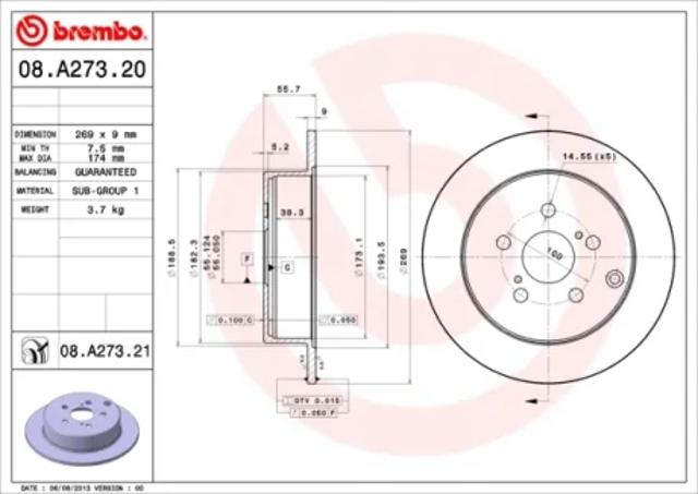Задний тормозной диск 08A27321 BREMBO